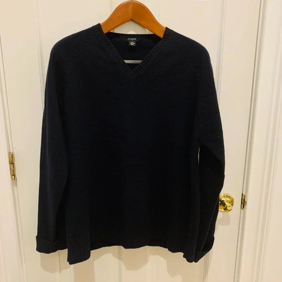 J. Crew Men's Navy Lambswool Crewneck Sweater - Picture 1 of 8